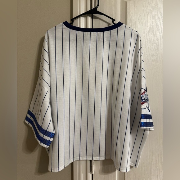 Striped Baseball Tee with Blue Accents - Picture 2 of 2